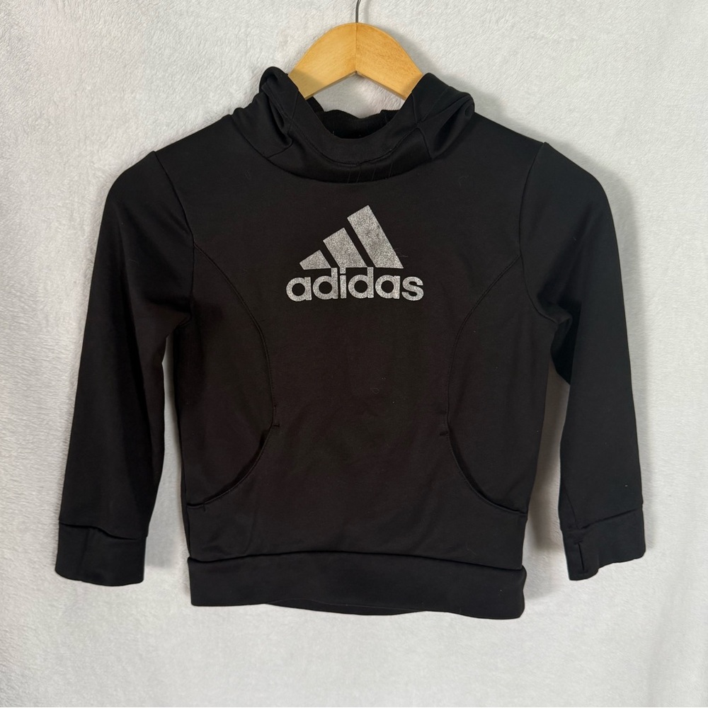 Adidas Kids Black and Silver Hoodie